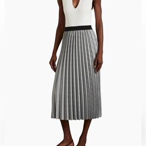 Reiss Nova Black and Gray Pleated Midi Skirt